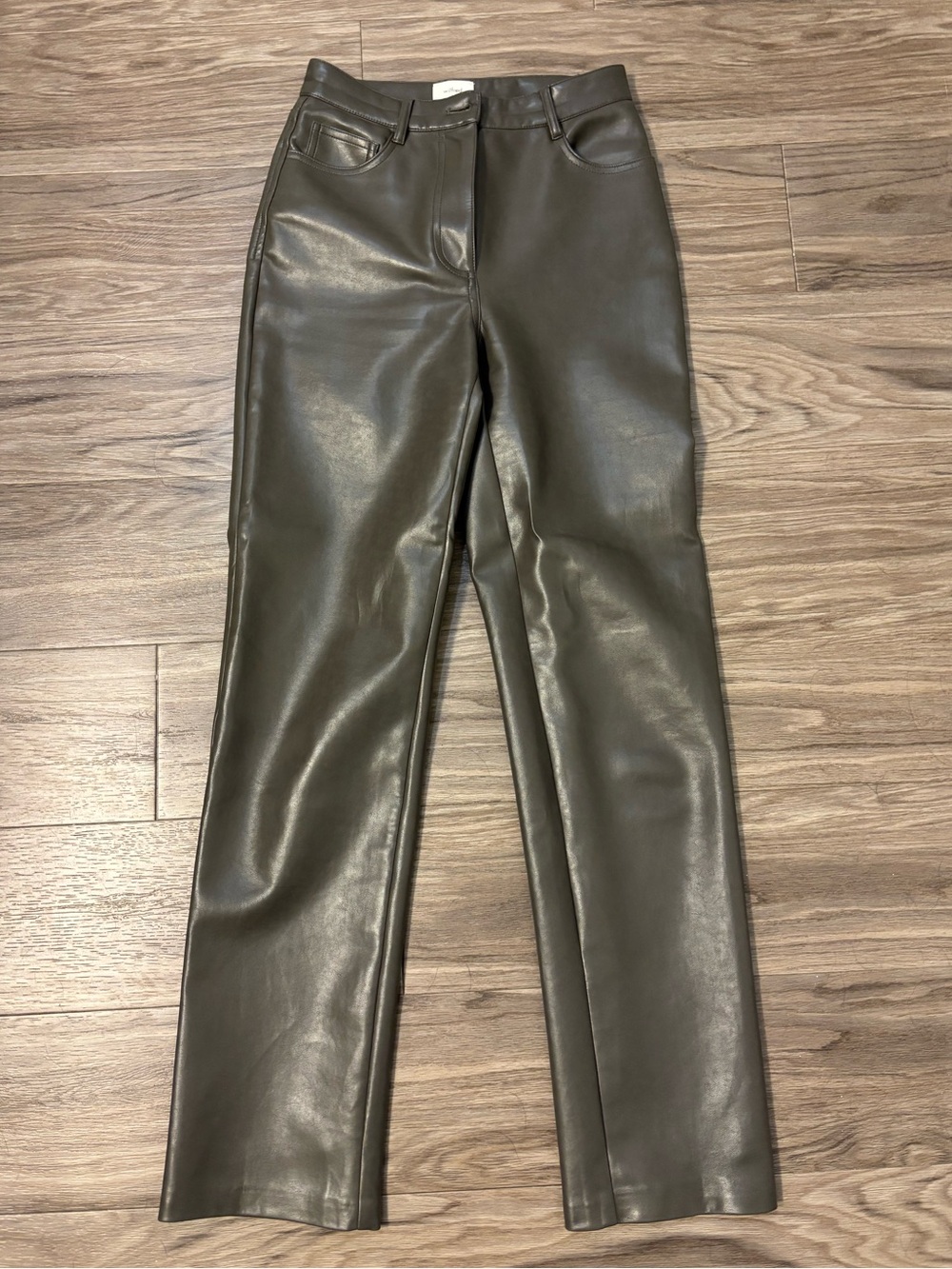 Aritzia Wilfred Melina vegan Leather Straight Leg Pants - Olive Green